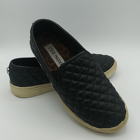 Steve Madden Black Quilted Upper Round Toe Platform Heel Slip On Loafer Sneaker - Picture 13 of 15